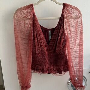 Anthropologie Burgundy Mesh Blouse